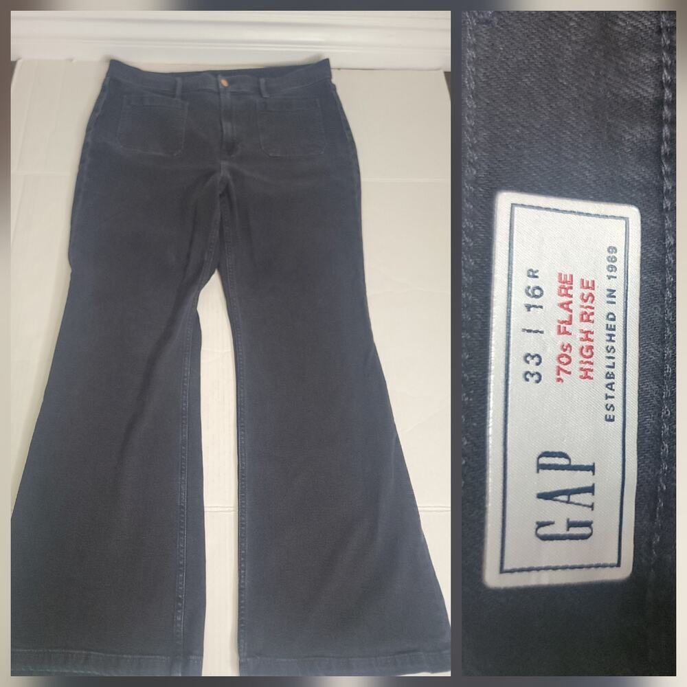 Gap Jeans Womens SZ 16 Black 70's Flare High Rise Stretch Bohemian Festival